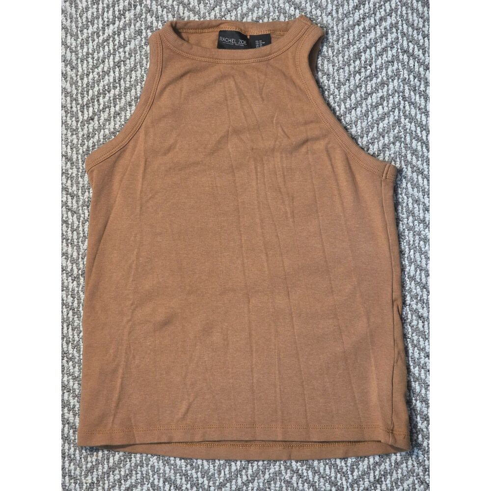 Rachel Zoe Womens Brown Ribbed High Neck Halter Racerback Tank Top Size Medium